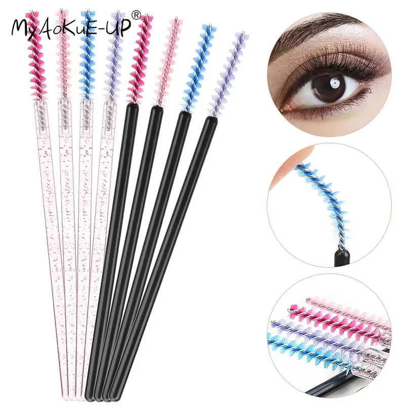 NEUE 50Pcs Make-Up Wimpern Pinsel Einweg Kristall Augenbraue pinsel Diamant Griff Mascara Zauberstab Applikator Wimpern Verlängerung Werkzeuge