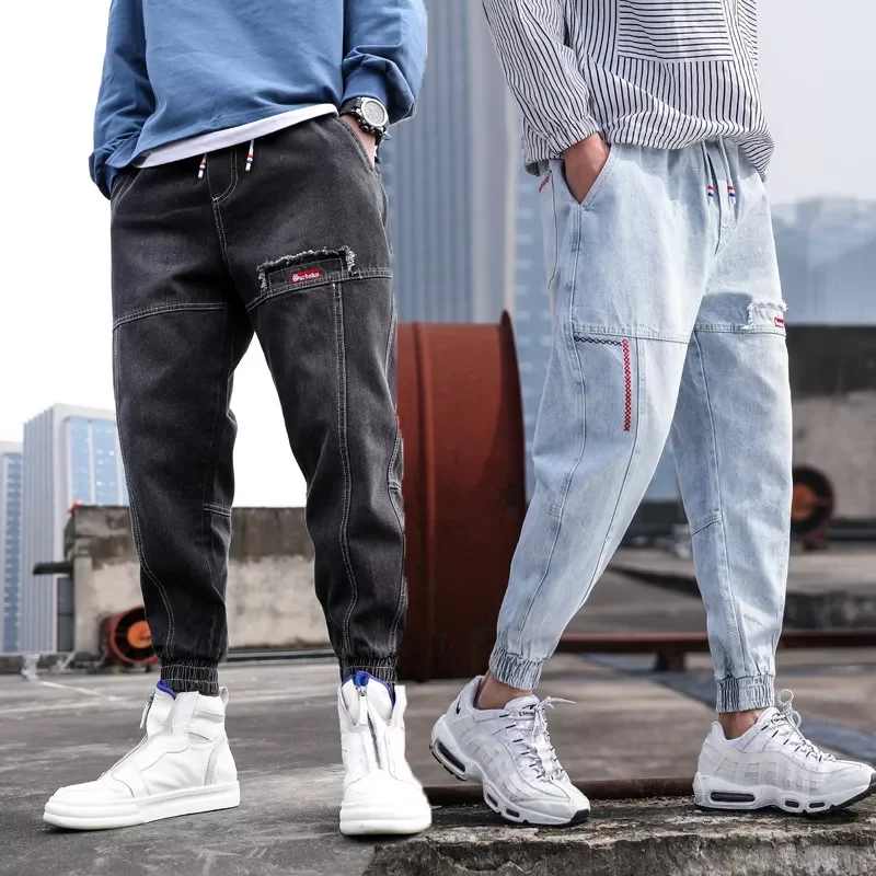 

2023New Spring Summer Black Blue Cargo Jeans Men Streetwear Denim Jogger Pants Men Baggy Harem Jean Trousers Ankle-Length Men Cl