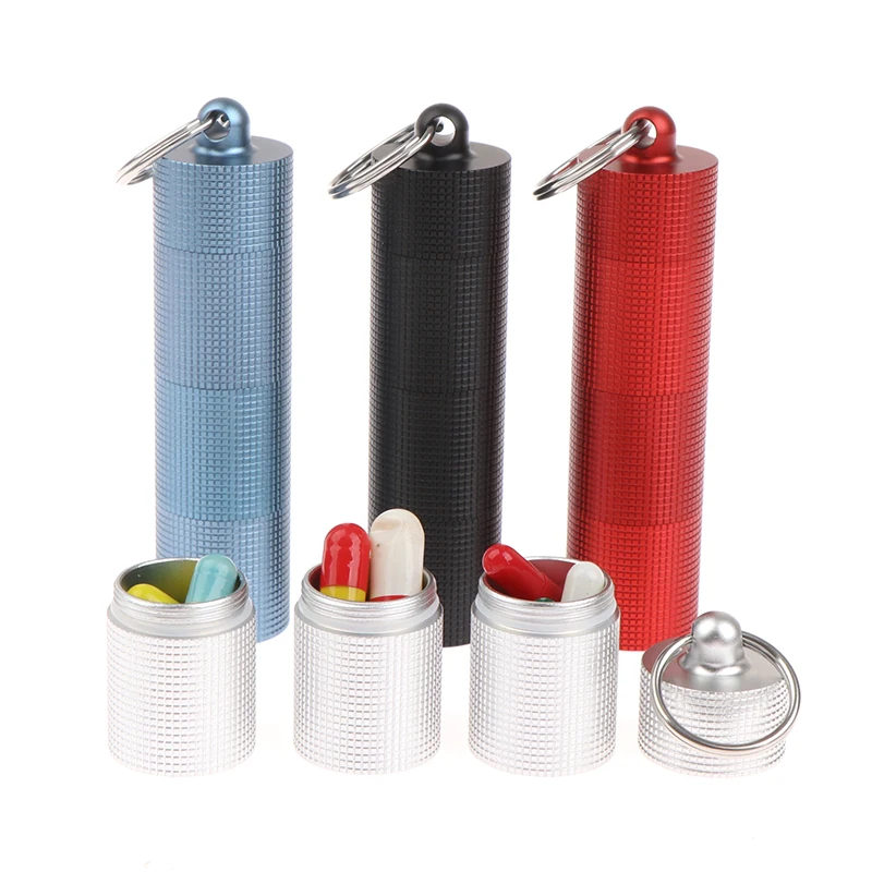 

Capsule Shape Aluminum Pill Case Delicate Seal Medicine Organizer Box Keychain Outdoor Pocket Pill Waterproof Holder Container