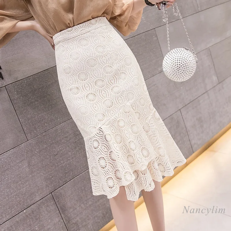 

High Waist Sheath Fishtail Lace Mid-Length Skirt Woman 2022 Summer New Design All-Match
