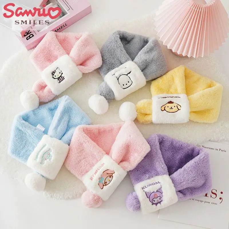

Плюшевый шарф Sanrio Hello Kittys Y2K, Kuromi, моя мелодия, понравило, Cinnamoroll, мультяшный утолщенный рукав на шею, милый подарок для девушек из аниме