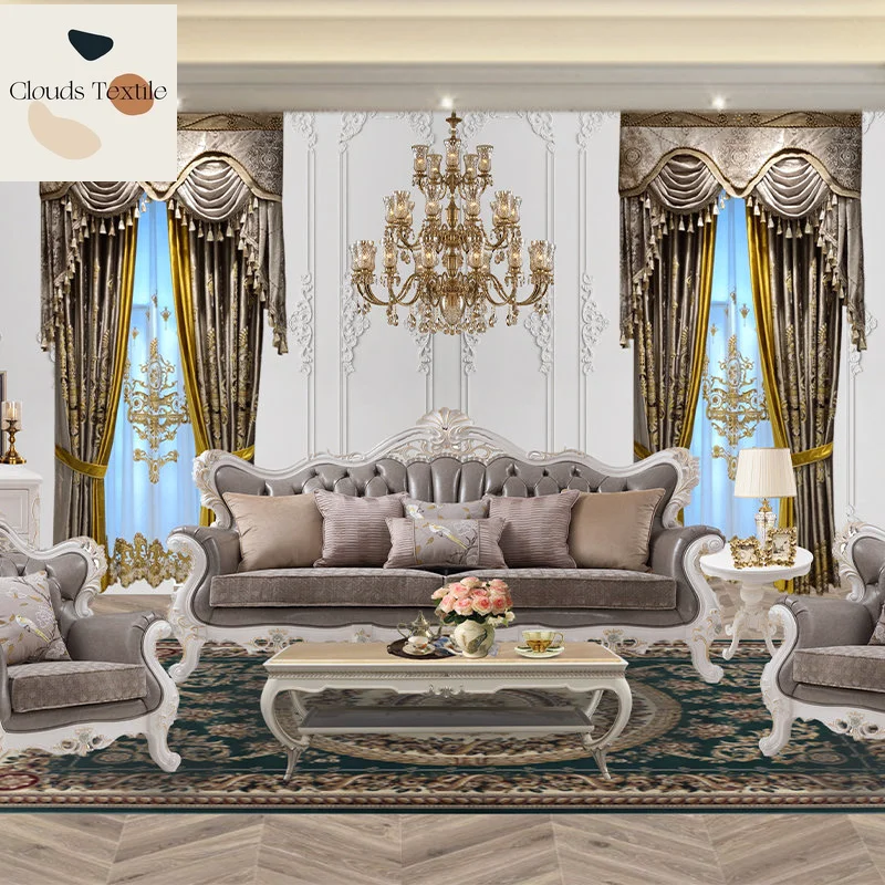 

Luxurious champagne gold ice velvet atmospheric villa palace gilt engraved curtains Curtains for Living dining room bedroom