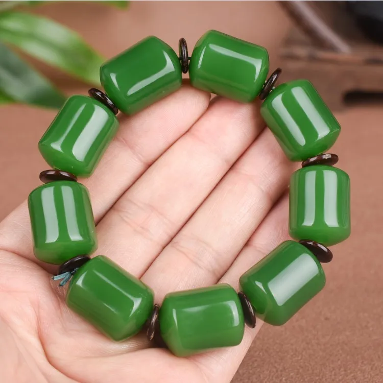 

Xinjiang Hetian jade bracelet spinach green jasper barrel bead bracelet for men women original stone bracelet bracelet