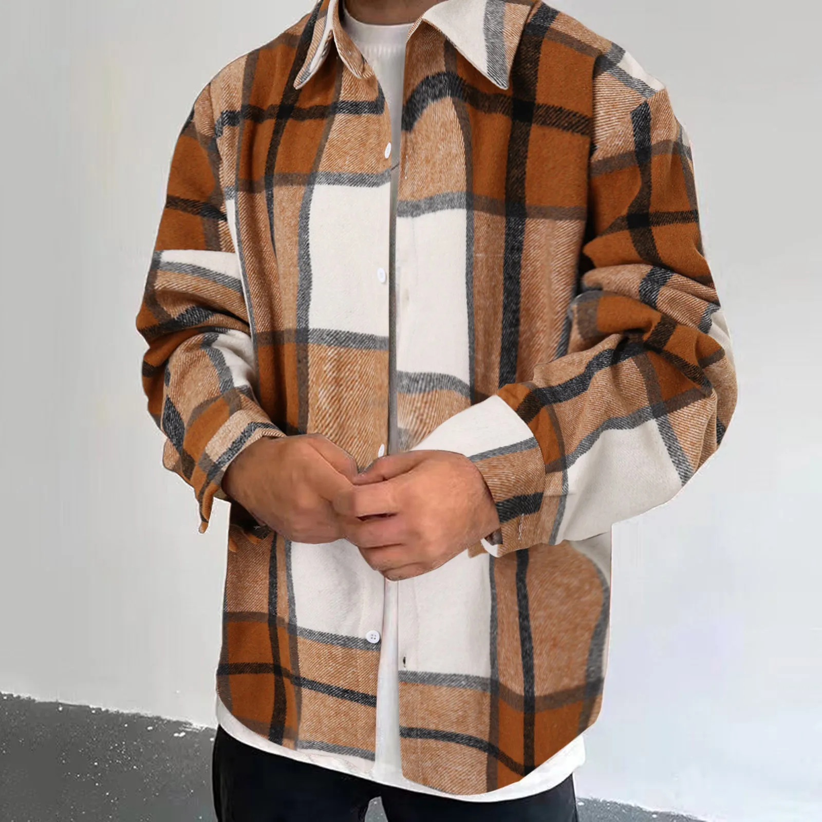 

High Street Plaid Shirts For Men Fashion Harajuku Clothing Men Vintage Shirts Clothes 2023 Autumn New Arrivals Мужская рубашка