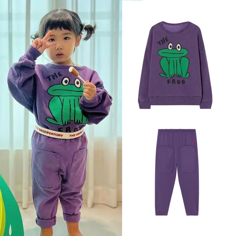 

Purple Sweatshirt Pants Suit Boys Sets 2022 Autumn Winter Brand Kids Cloth Cotton Girls Top Casual Pants
