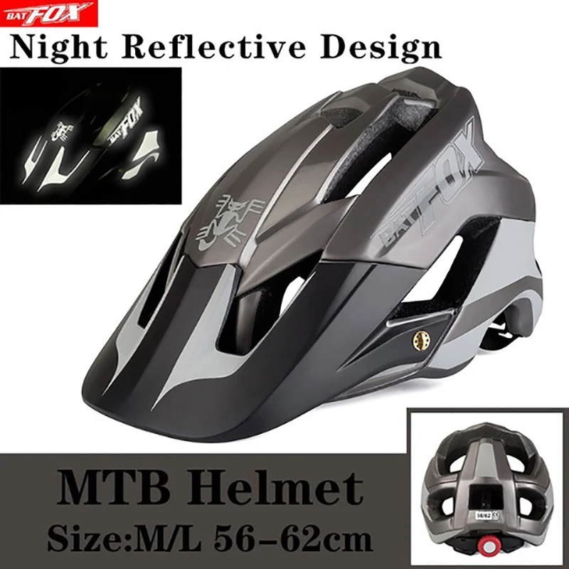 

BATFOX Cycling Bike Helmets Road Mountain Bike Helmet Ultralight DH All-terrain Bicycle Helmet Adult Outdoor Night Reflective