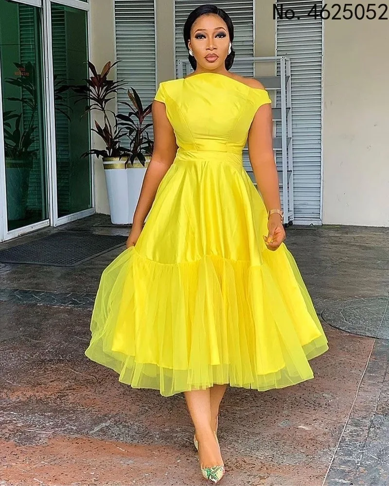 

Женское вечернее платье с открытыми плечами, желтое облегающее платье до середины икры с оборками, лето 2022