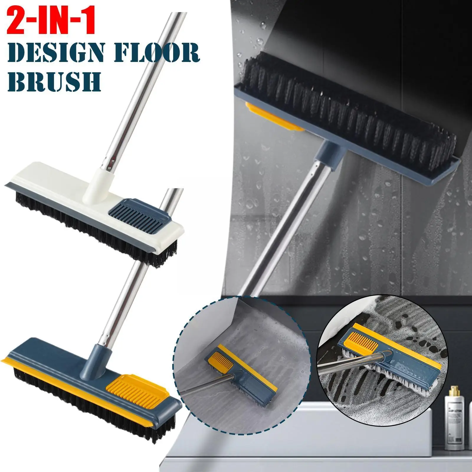 

Floor Scrub Brush 2 In 1 Cleaning Brush Long Handle Tools Cleaning Broom Tile Brush Removable Wiper Magic Squeegee Kitchen F1L5