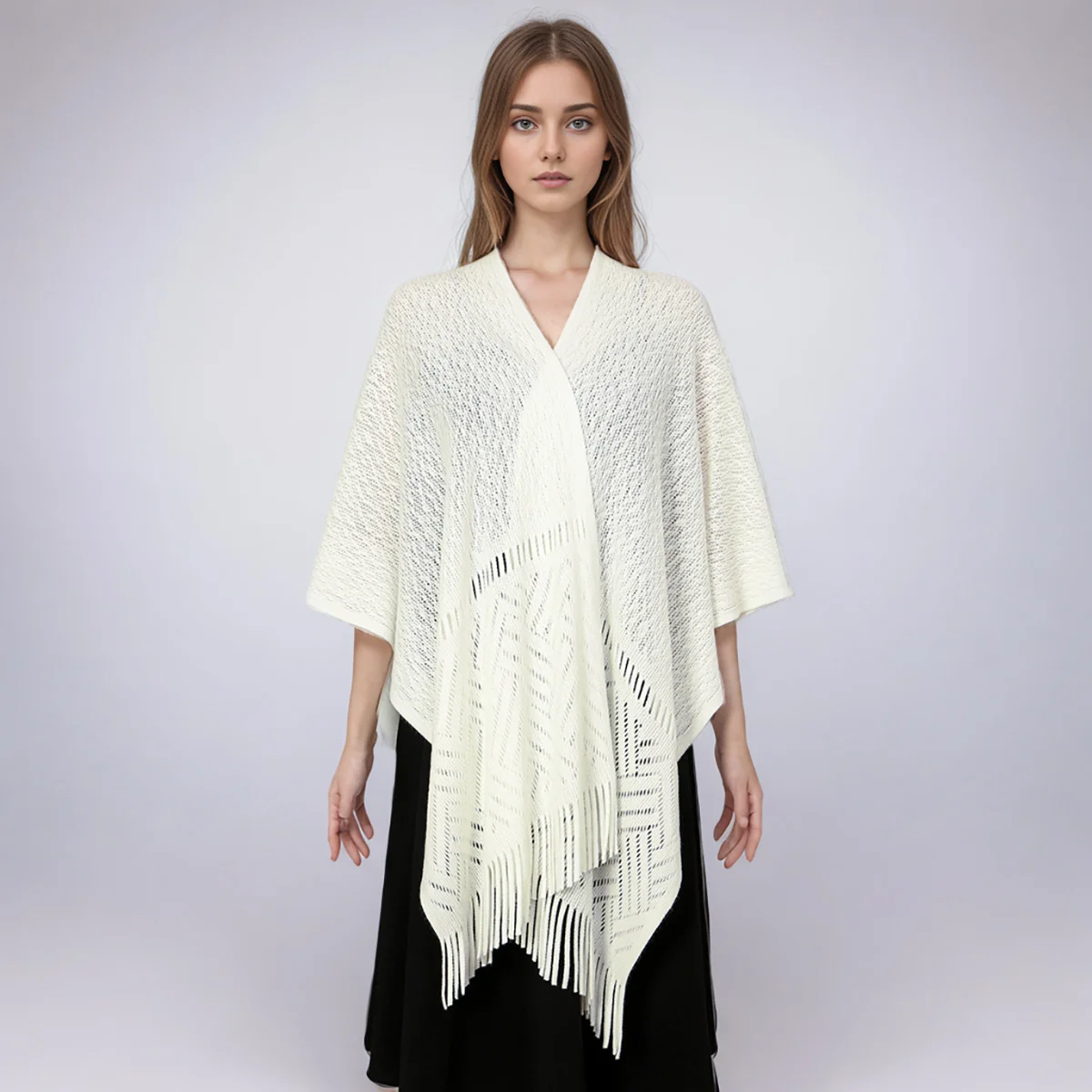 Модная вязаная шаль с кисточками женский зимний теплый палантин ветрозащитная