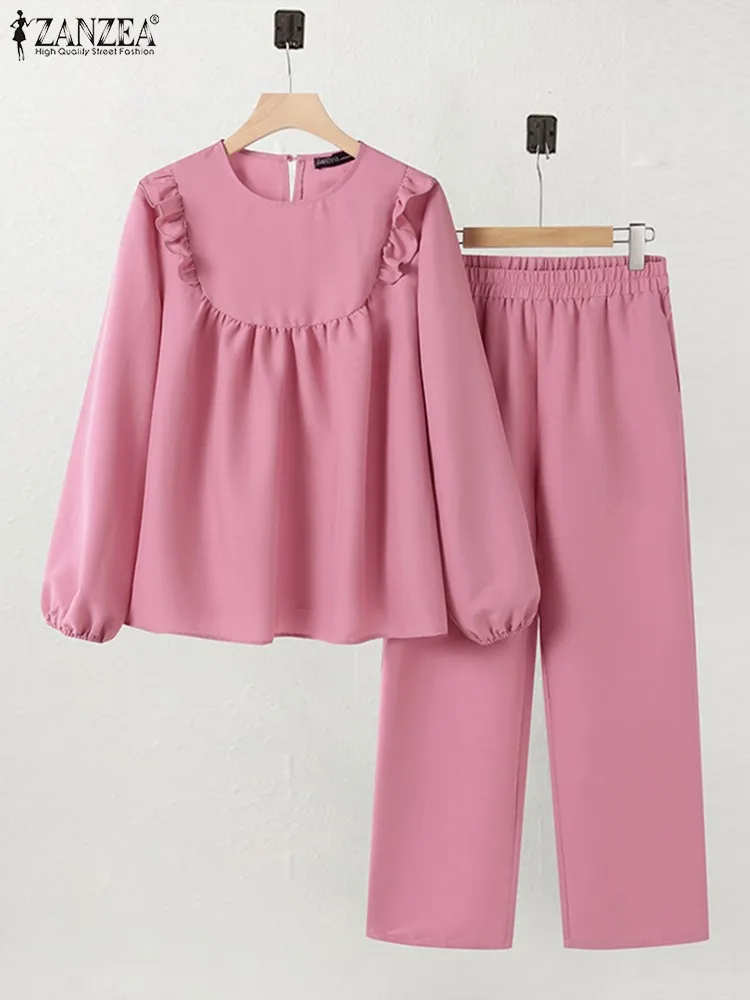 ZANZEA женские элегантные мусульманские комплекты исламская мода с оборками