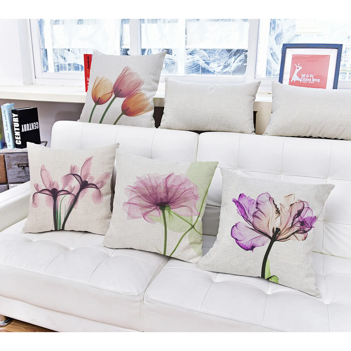 

Italy New Linen creative hand-painted farmhouse flower digital printing christmas pillow case home bedside cushion Europe style