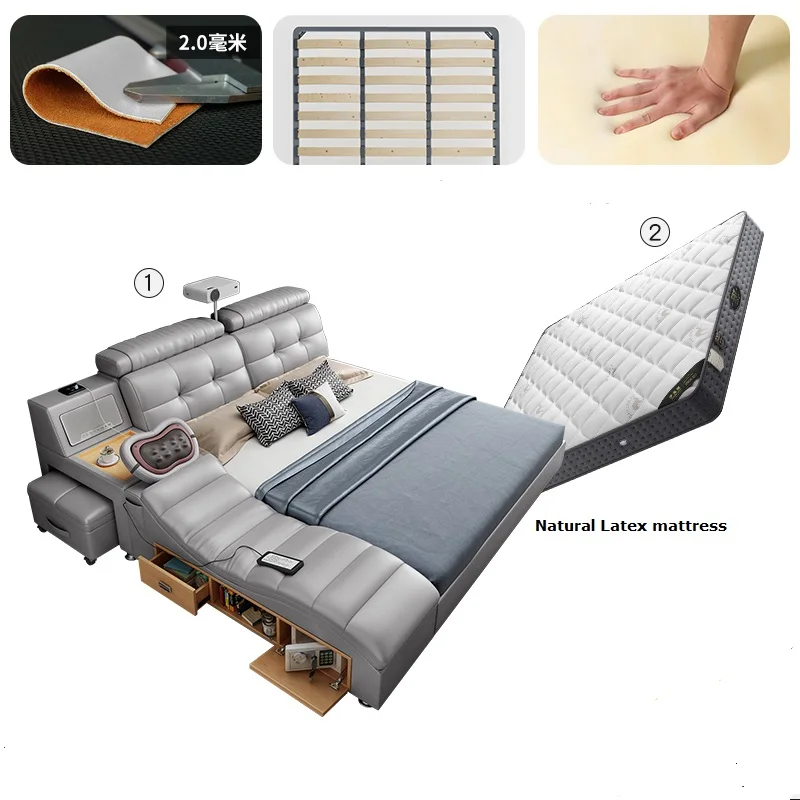 

Multifunctional smart bed Twin size bed frames with wireless charger massage bedroom furniture