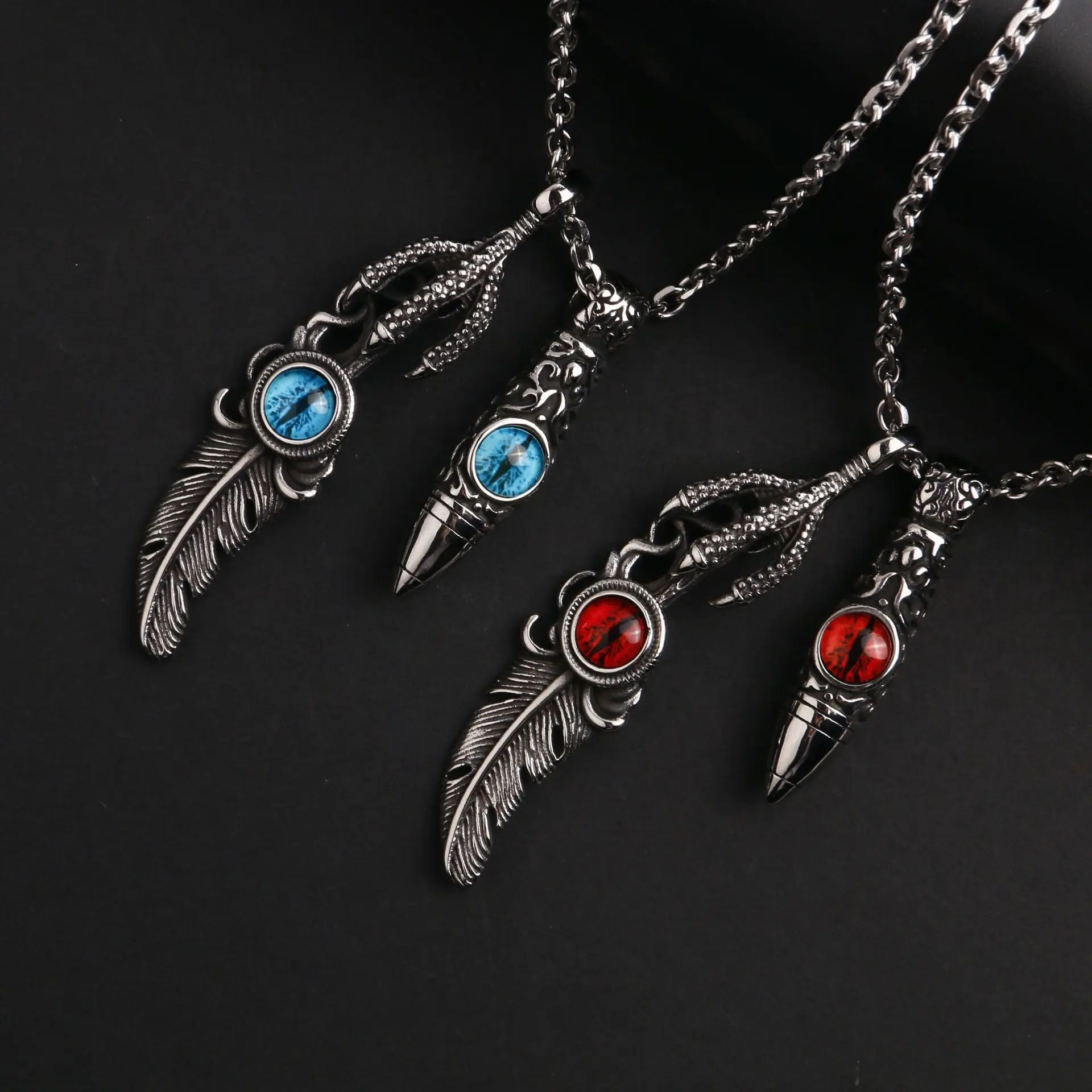 

Europe and the United States new Takahashi Talons Feather Eyes Gemstone men titanium steel pendant necklace