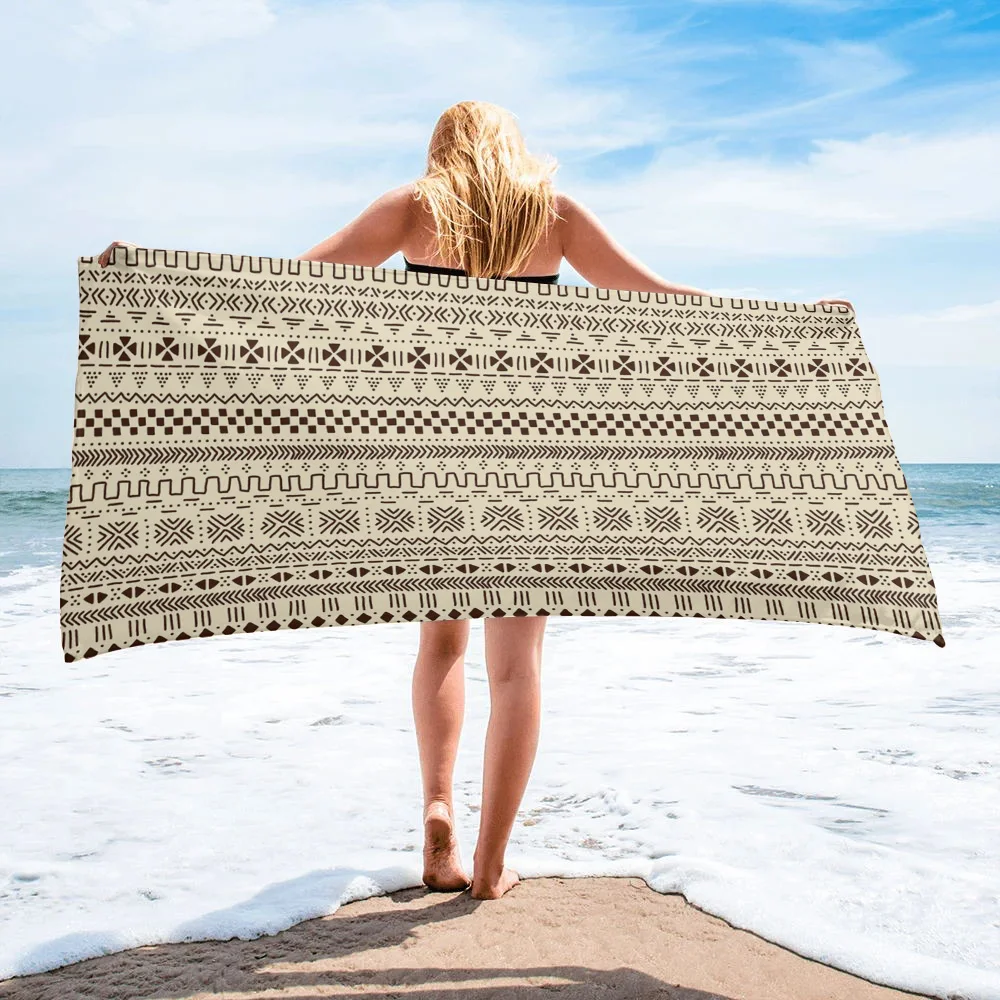 

Traditional Ethnic Geometric Figures Beige Bath Towel Camping Bathroom Accessories Microfiber Beach Towel Bath Towels for Adults