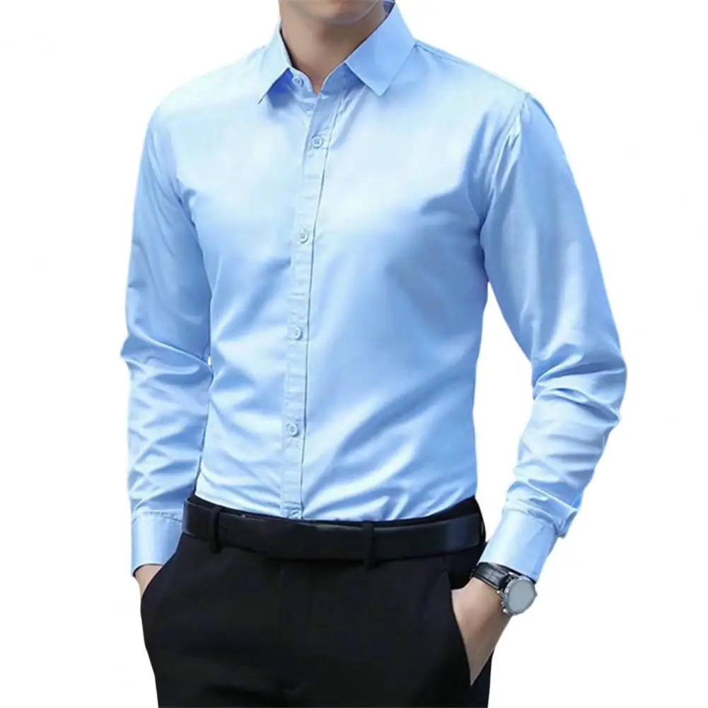 

Trendy Wedding Shirt Wash-and-wear Groomsman Shirt Solid Color Business Trip Groom Shirt Commute