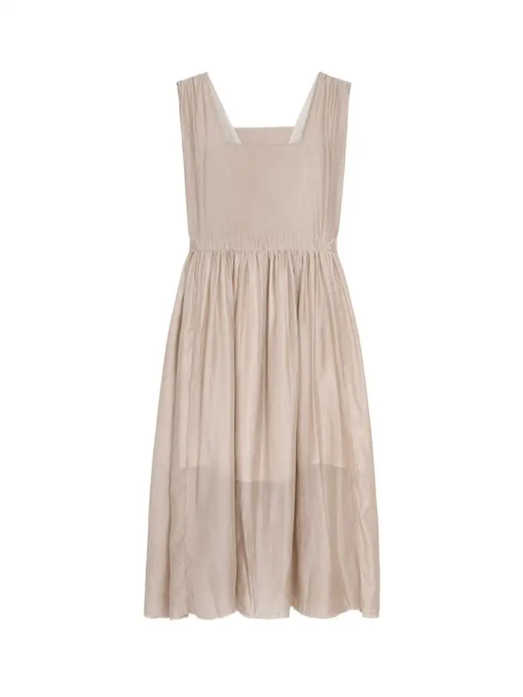 

Summer New Girlish Rayon V-Neck Long Dress Cool Sleeveless Solid Loose Waist A-Line Temperament Minimalist Style Thin Vestidos