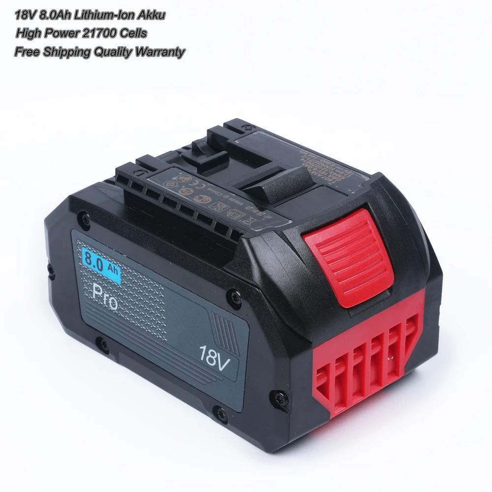 Factory New 18V 8.0Ah Lithium-Ion Battery Pack for GBA18V80 Akku for Bosch 18 Volt MAX Cordless Power Tool Drills, Free Shipping
