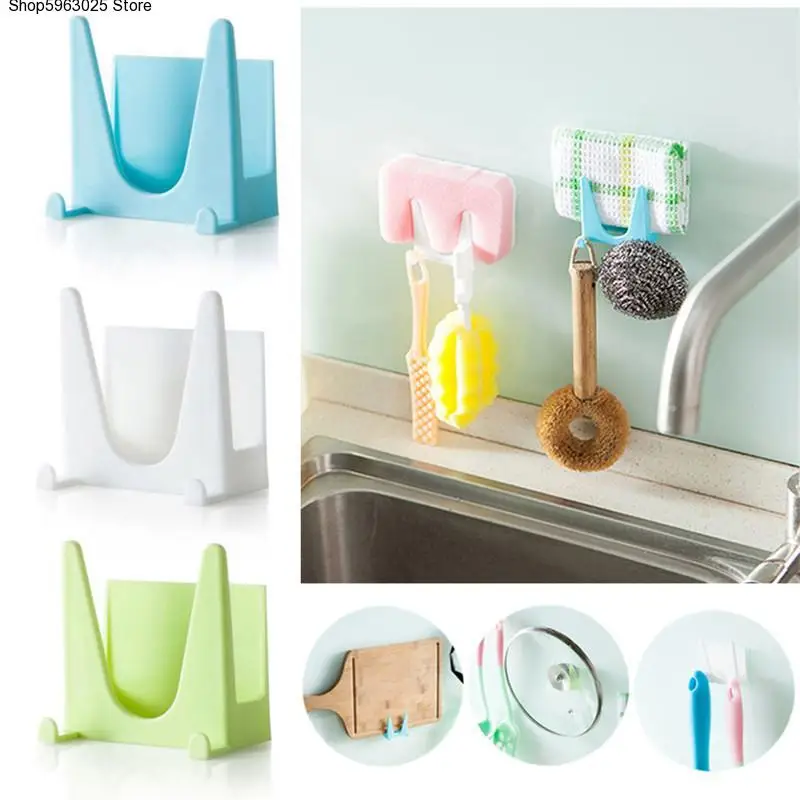 

2 PCS Wall-mounted Lid Rack With Hook Kitchen Bathroom Home Kitchen Sponge Cleaning Storage Tool Free Punching