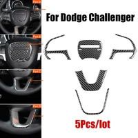 5pcs black carbon fiber interior car steering wheel cover decorative sticker for dodge challenger 2015 2016 2017 2018 2019 stick