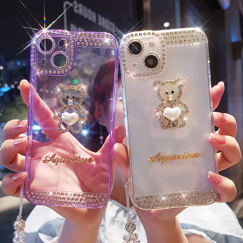 

Mobile Phone Case with Diamond Case for IPhone 13 12 11 Pro Max Rhinestone Bear Jewelry Case for IPhone 11 12 13 Protective Case