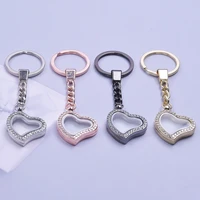 full crystal heart locket key chain for women men supplies floating key chain charm magnet keyring vintage jewelry couple gift