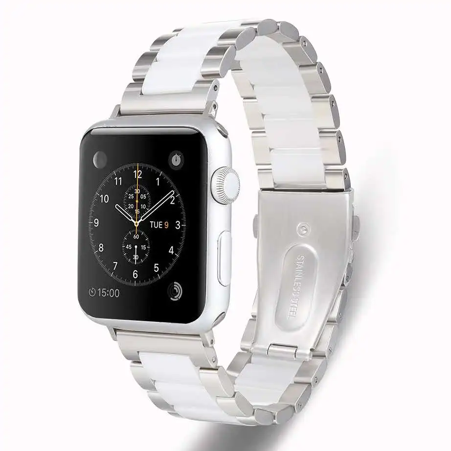 Metal+Ceramic Strap For Apple watch 49mm 45mm 44mm 42mm 41mm 40mm Stainless Steel Bracelet Belt iWatch UItra 8 7 6 5 4 3 SE band