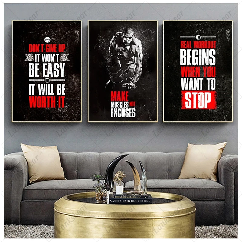 

Poster Muscle Bodybuilding Fitness Motivational Quotes Art Canvas Painting Modular Print Pictures for Wall Home Gym Office Decor