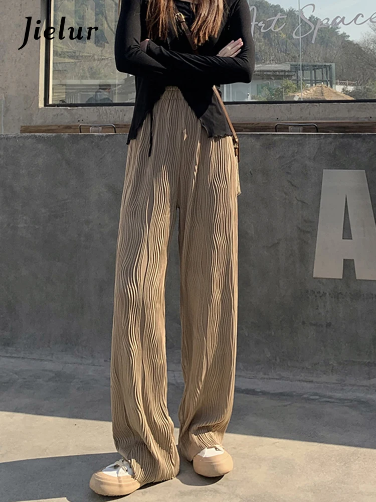 Jielur Женские однотонные белые брюки повседневные черные женские шикарные прямые