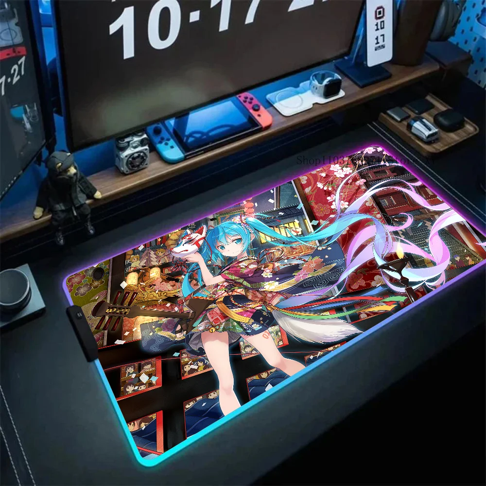 H_Hatsunes-M-Mikus Mousepad XXL RGB Gaming Mouse Pads HD Black Gamer Accessories Large LED