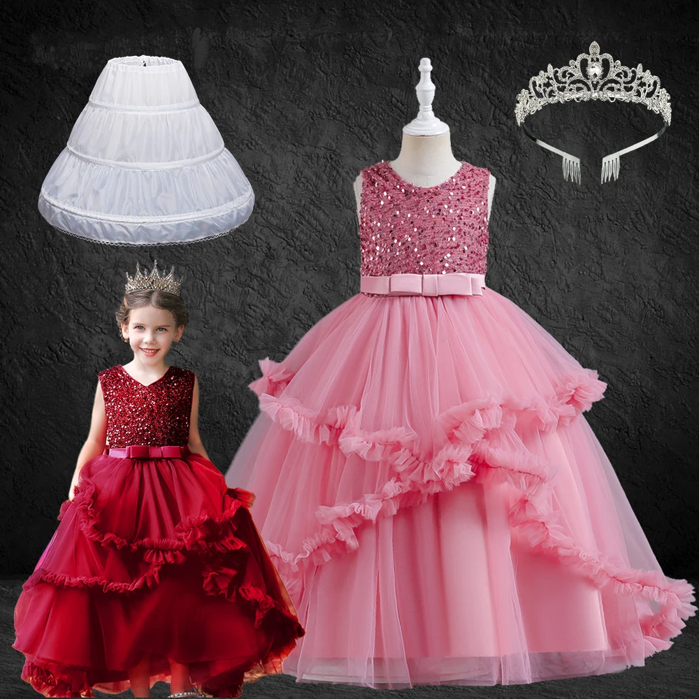 

Рождественские праздвечерние чные платья для девочек, красное, зеленое мягкое фатиновое лоскутное пушистое платье с рождественской елкой, ...