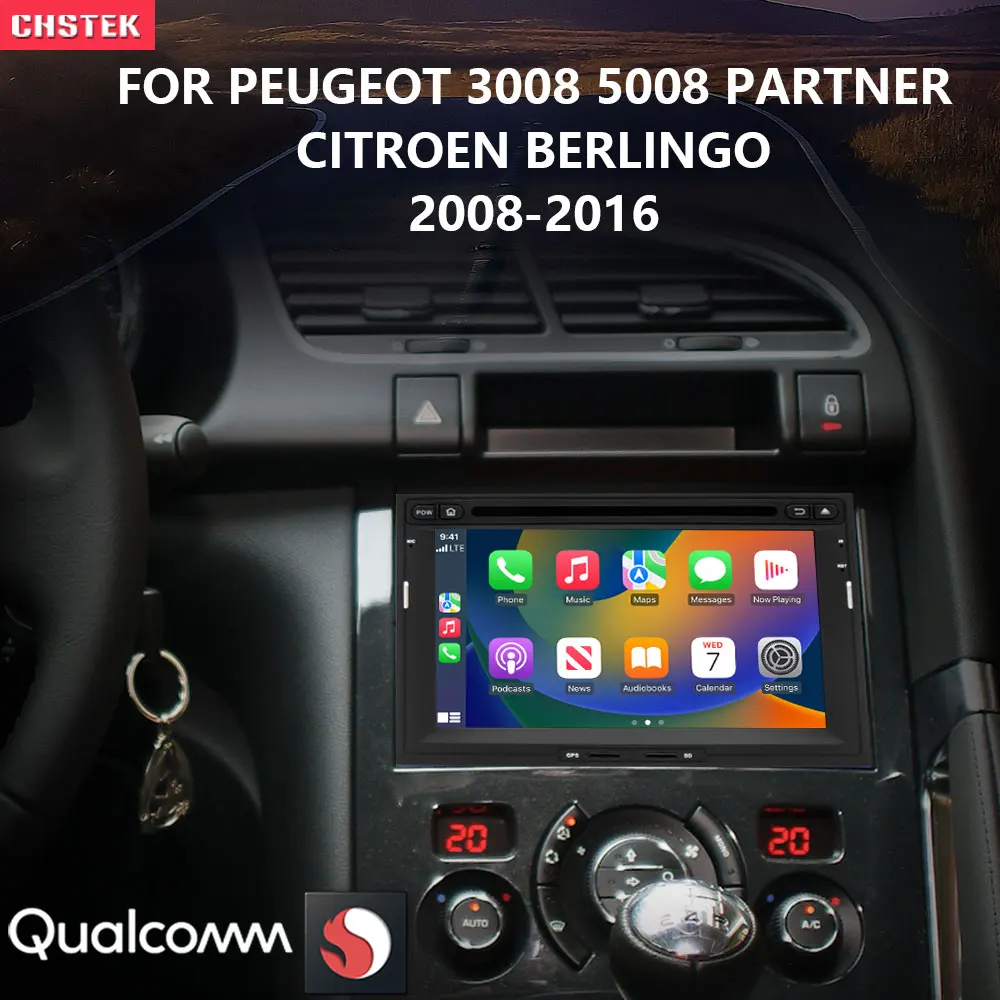 

CHSTEK Car Radio Multimedia DVD Player Carplay Android Qualcomm WIFI 4G for Peugeot 3008 5008 Partner Citroen Berlingo 2008-2016