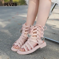plvzb sandals summer 2022 high top roman sandals for girls soft comfortable zipper girls sandals fashion party princess shoes