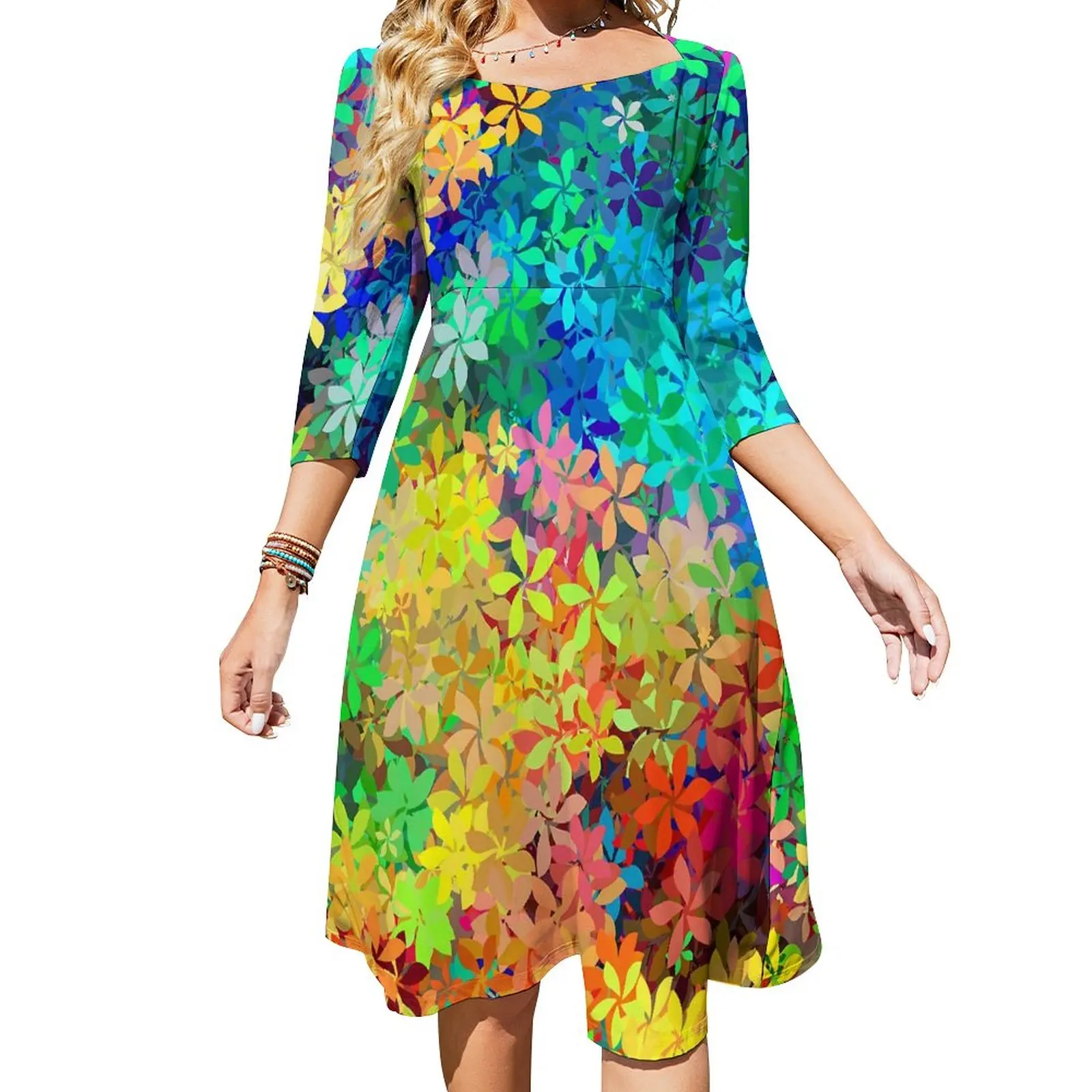 

Flower Power Dress Summer Abstract Print Vintage Dresses Women Three Quarter Aesthetic Design Oversized Casual Dress