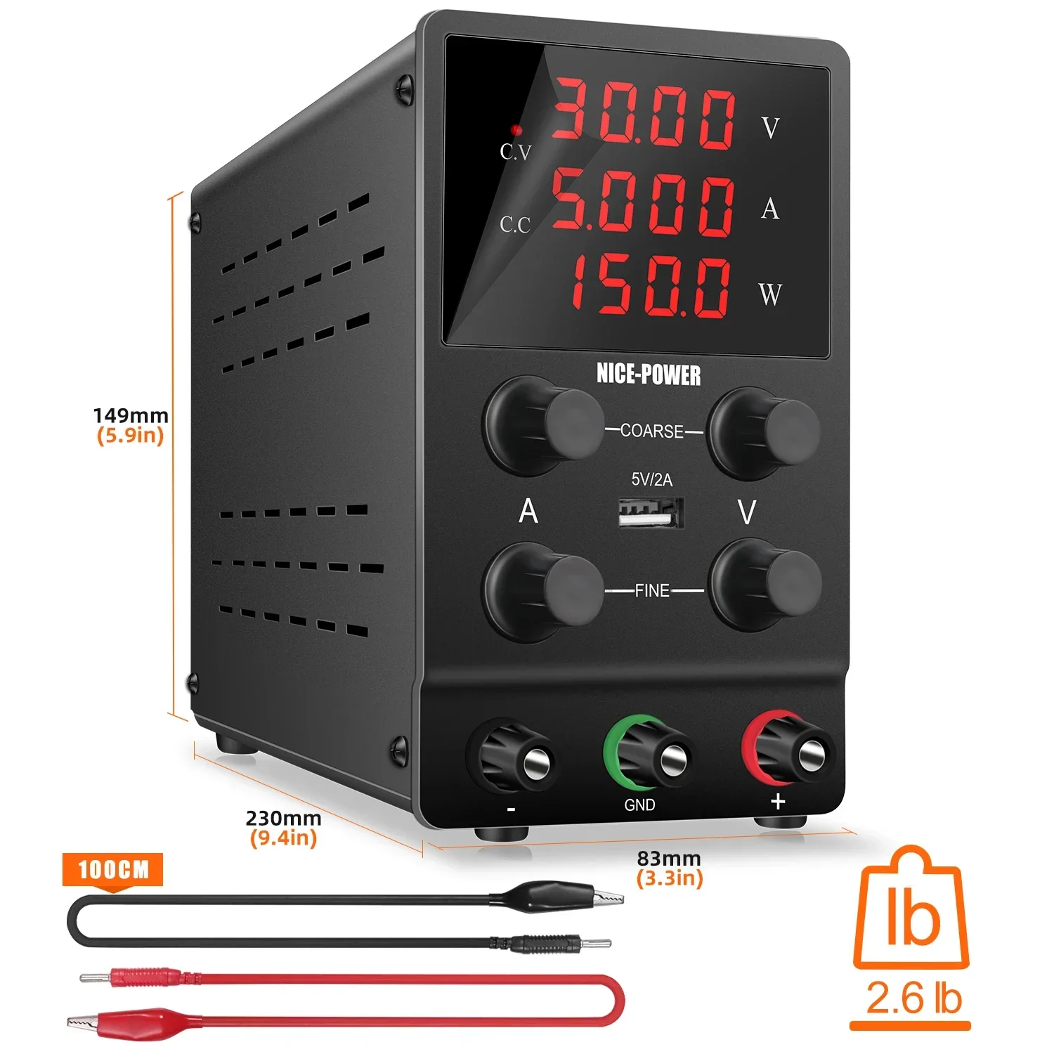 Регулируемый источник питания постоянного тока Nice Power SPS305 30 В 5 А черный с