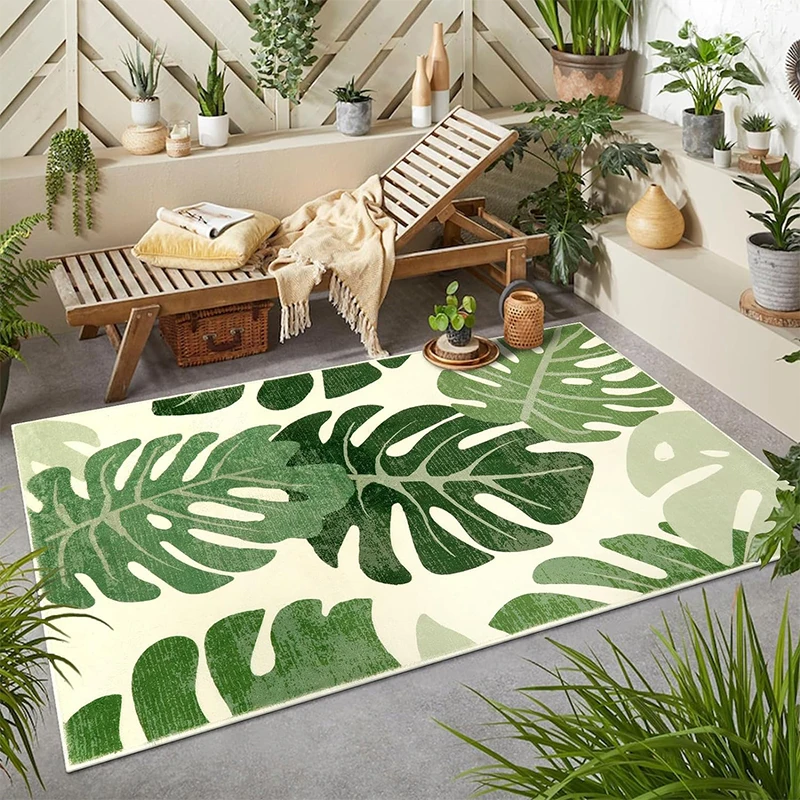 

Living Room Carpet Washable Foldable Tropical Green Plant Soft Plush Rug Modern Style Bedroom Bedside Home Decoration Floor Mat