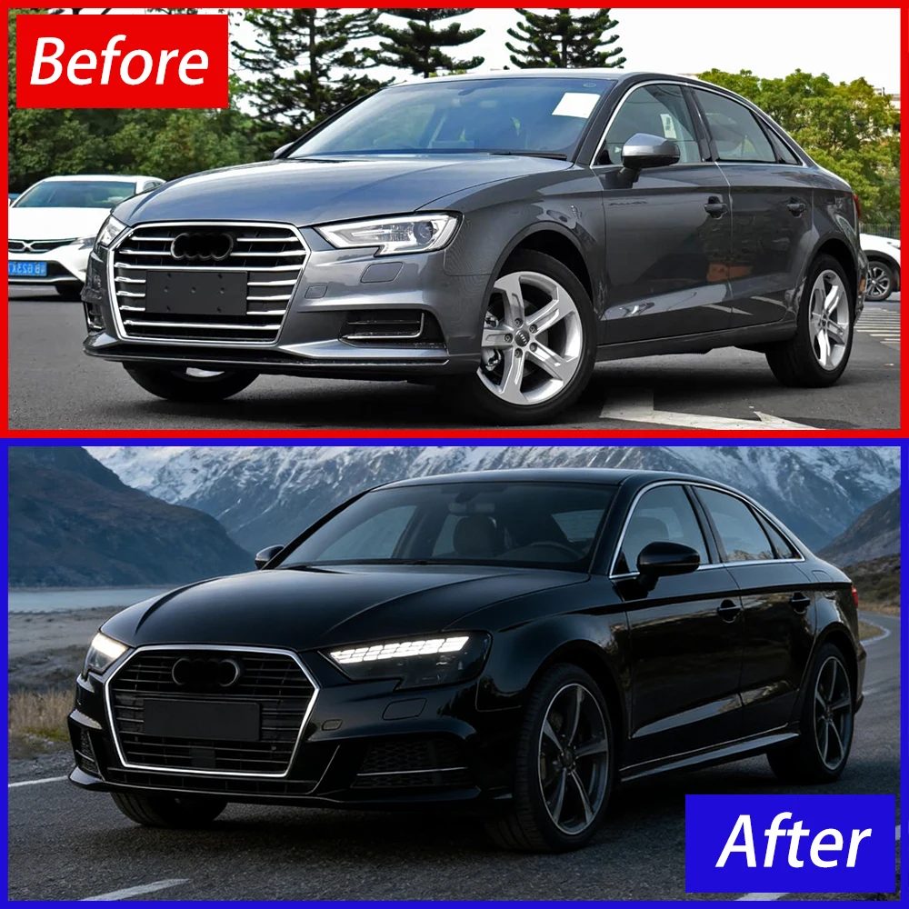 Фото Передние фары для AUDI A3 8V 2017-2020, модернизированные светодиодные проекционные линзованные фары в сборе, Plug and Play, с динамическими указателями поворота №2