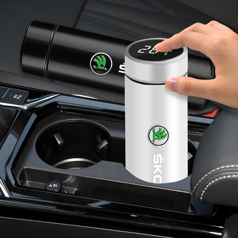 

500 мл Умный Цифровой термос из нержавеющей стали, автомобильные аксессуары для Skoda Octavia Fabia Karoq Octavia Mk2 Mk3 Kamiq Scala Kodiaq