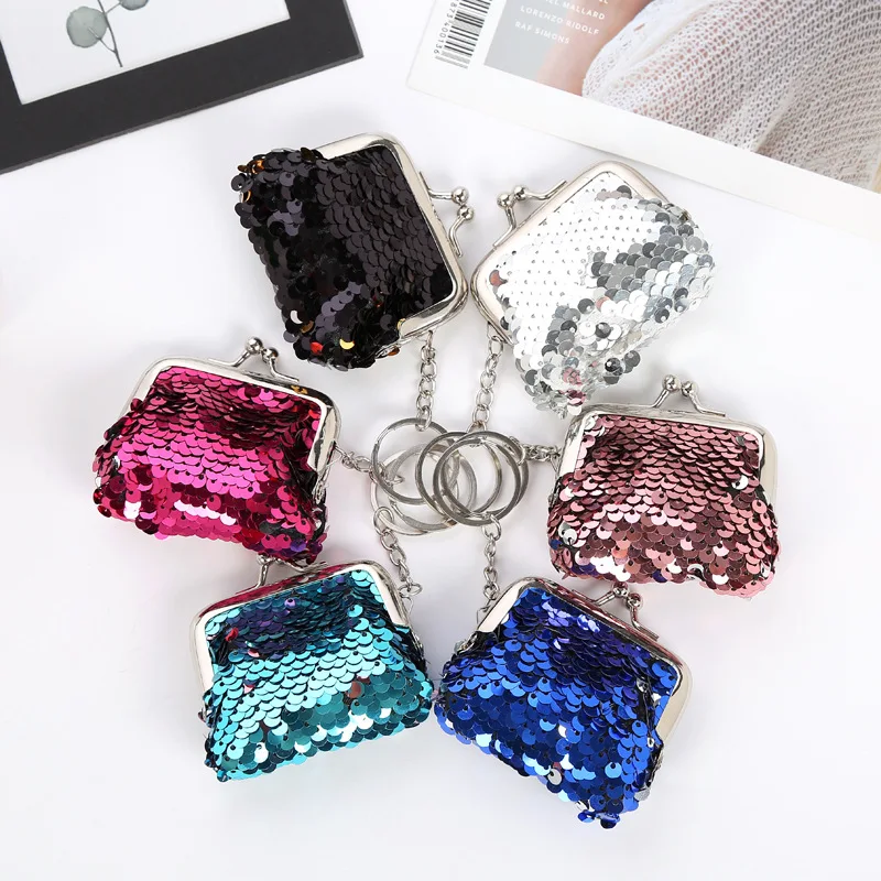 1 Pc Women Mini Coin Purse Metal Fashion Ladies Girls Gifts Sequin Key Chain Small Coin Money Wallet Pocket Bags Pouch Handbags