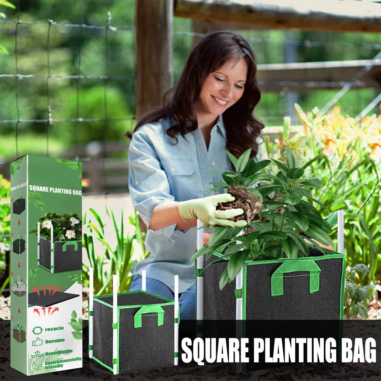 

Square Non-Woven Planting Bag Large Capacity Plant Growing Container Bag for Garden Courtyard Balcony Grow Bags