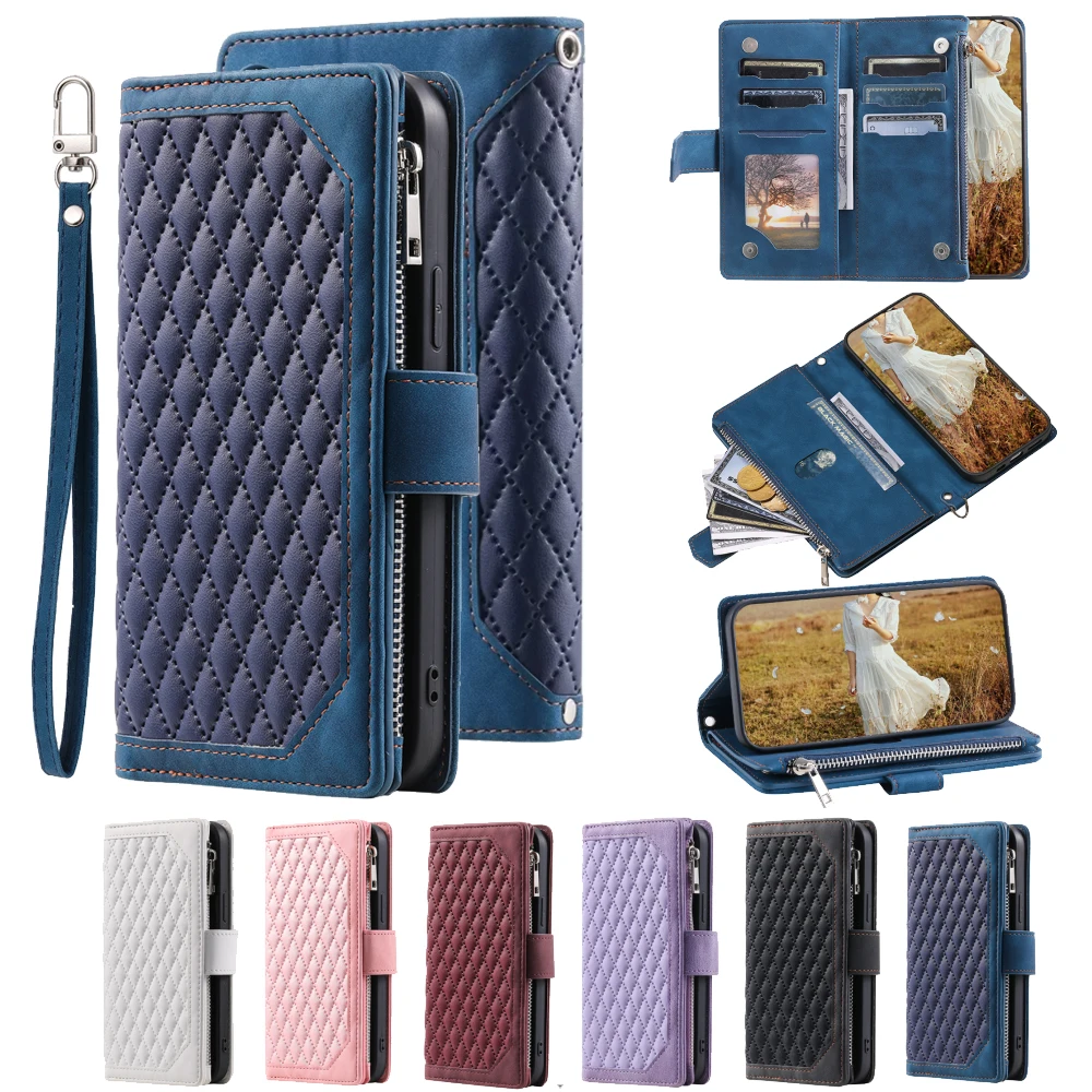 

For LG X power 3 Fashion Small Fragrance Zipper Wallet Leather Case Flip Cover Multi Card Slots Cover Folio with Wrist Strap