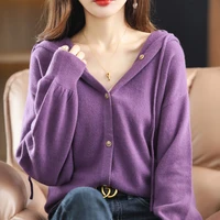 thin hooded wool knit cardigan jacket womens spring new korean lazy loose top