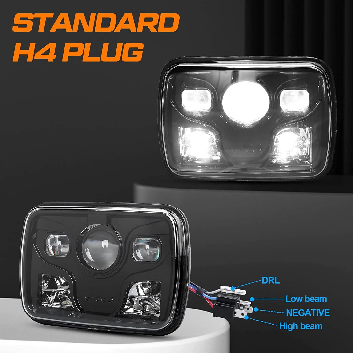 Фото Новая прямоугольная светодиодная фара Luces Led Para 5x7 для Jeep Kenworth Peterbilt №5