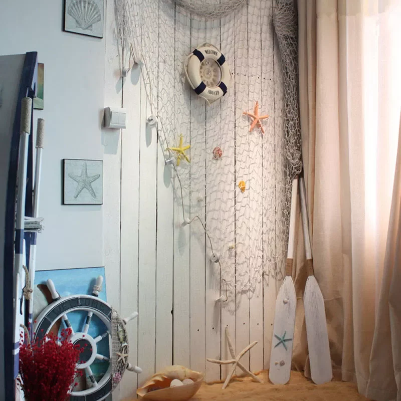 

Photo Props Big Fishing Net Shells Wall Hangings Mediterranean Sea Style Decor Nautical Fishing Mesh Wall Stickers