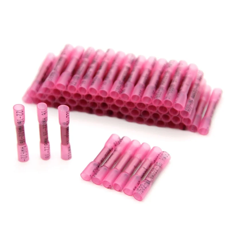 

100/500/1000PCS 22-16 AWG Electrical Heat Shrink Butt Crimp Terminals Red Waterproof Insulated Seal Wire Connectors Assortment