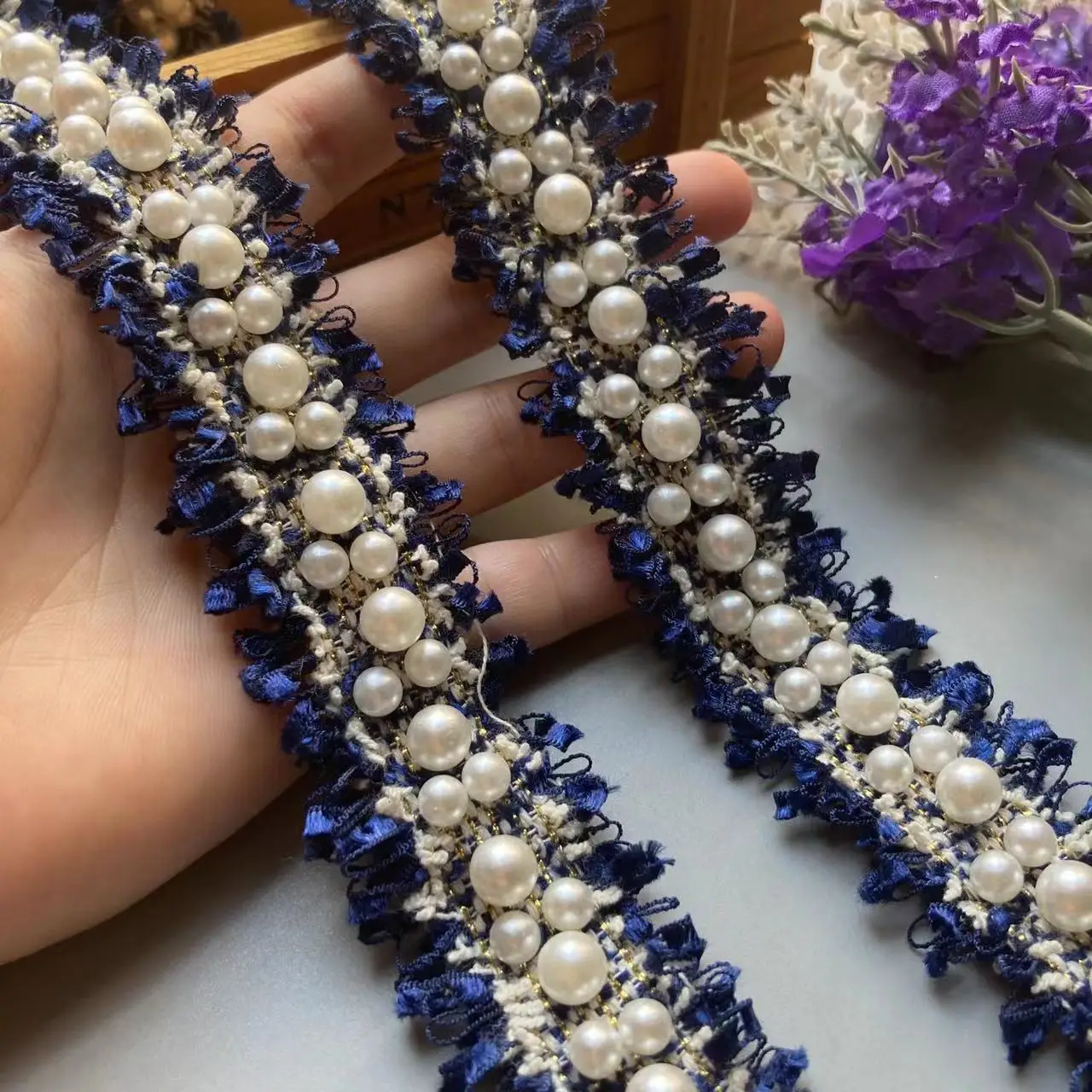 1 метр 3 см Синяя Нейлоновая кружевная лента отделка вышитая аппликация шитье