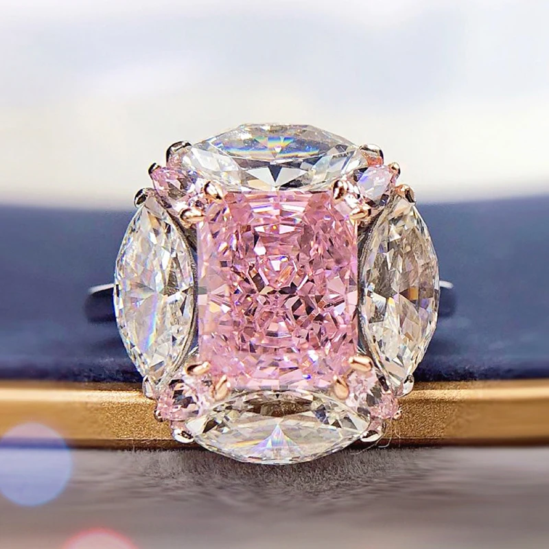

New Trendy Geometric Zircon Wedding Rings for Women Romantic Pink Engagement Girlfriend Female Finger Ring Jewelry Gift