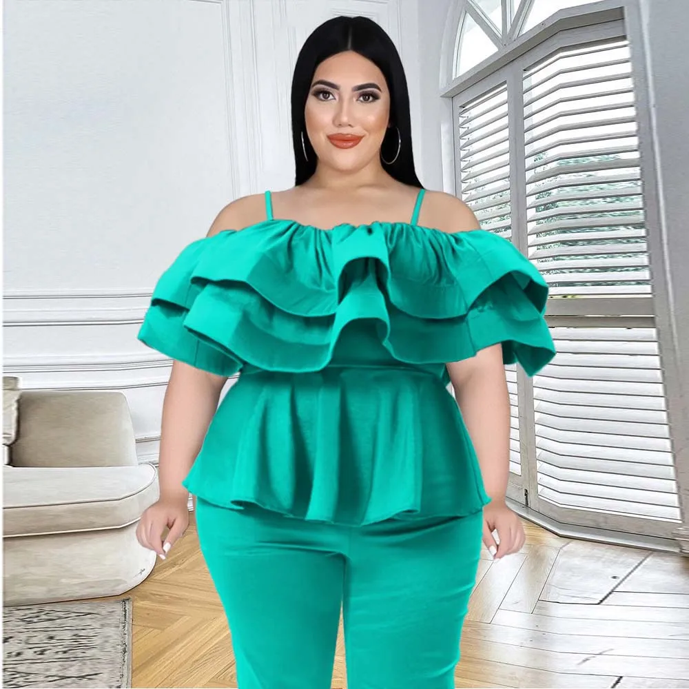 

Plus Size Women Fashion Blouse Solid Color Shoulder Off Ruffle Patchwork Short Sleeve Loose Pullover Elegant Chic Ladies Blouse