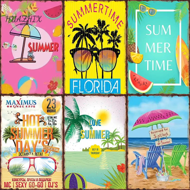 

Summer Beach Metal Tin Signs Mediterranean Style Print Vintage Poster for Coffee Bar Pub Club Plaques Bedroom Wall Decoration