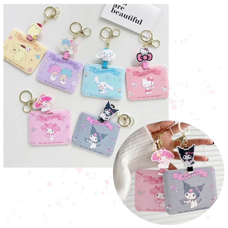 

Cute Cartoon Creative Keychain Card Holder Sanrioed Anime My Melody Cinnamoroll Purin Dog Doll Kawaii Anti-lost Card Bag Pendant