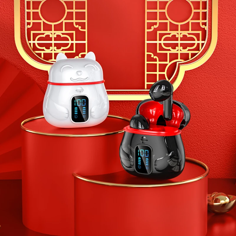 

Youpin Wireless Bluetooth Headphones, Waterproof Sports Earbuds Mic Charging box Lucky Cat Stereo Headset earphone microphone